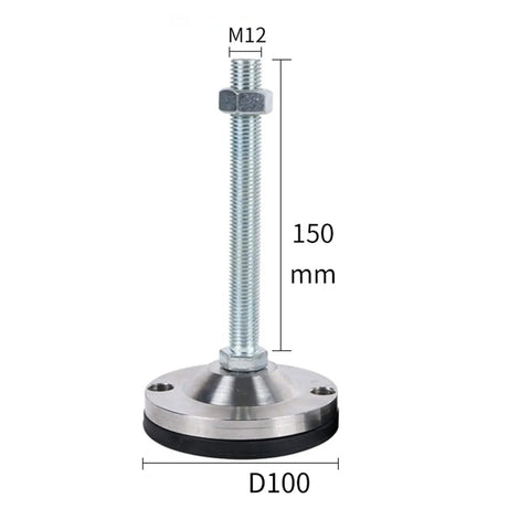 Heavy Duty Adjustable Furniture Leveling Feet 6 Pack Rotating Table Legs Wobble Knocker, 150mm high, M12 bolt, D100 base.