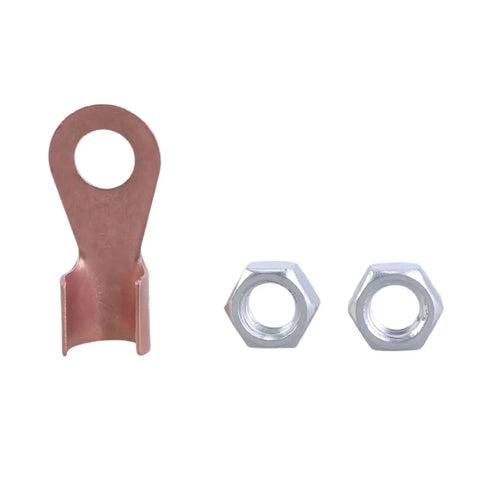 Copper ring terminal and two hex nuts for secure connections, compatible with Multifunction 500A Ground Clamp With Ergonomic Grip Perfect For TIG Plasma Cutting Heavy Duty Welders And Stable Connections That Rock Hard.
