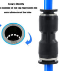 Push To Connect Pneumatic Fittings 1/2 Inch Quick Connector Union Straight 1/2 Inch Tube OD Durable PBT Plastic with cap marking visible