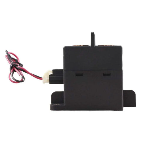 Heavy Duty High Voltage DC Contactor Built Tough With Ceramic Seals Goes Hard Against Heat While Running Like Butter For ESS EV Chargers Solar And Grid Jobs Using 24V Coil UL Listed view from side showing wiring connections.