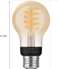 Smart A19 Filament LED Bulb, 4 Pack, White Ambiance Warm to Cool Light, 550 Lumens, E26 Outdoor Lighting, 4.4 x 2.4 inches