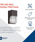 Outdoor LED Wall Pack Light With Dusk To Dawn Photocell, 5000K Daylight, 120-277V, Bronze Finish, energy-saving features.