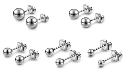 Silver Stainless Steel Ball Stud Earrings Set For Women And Men Hypoallergenic 10 Pcs 3mm To 8mm Round Ball Stud Earrings Classic Minimalist Jewelry For Everyday Wear, 316L steel sizes