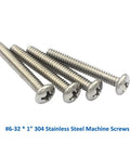 Workhorse Grade Heavy Duty 145 Piece 304 Stainless Steel Machine Screw Assortment Kit With Phillips Head Fully Threaded 6-32 Bolts In Mixed Lengths For Tough Builds, showing four 1" long stainless steel screws.