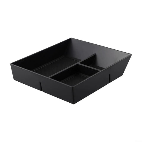 Custom Fit Center Console Organizer Tray For Tesla Cybertruck 2024 Plus features a black rigid ABS plastic storage insert.
