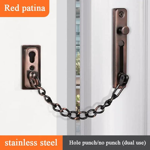 Stainless Steel Door Chain Lock Heavy Duty Sliding Bolt Gate Latch with red patina finish and chain mechanism.