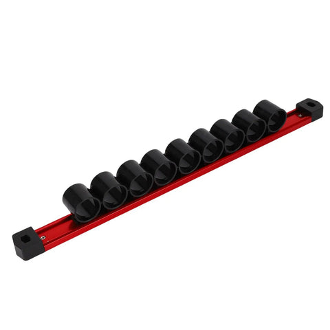 Nine Slot Screwdriver Organizer Wall Mount Rail Heavy Duty Tool Holder with black slots and red frame