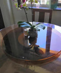 Heavy Duty Tempered Glass Lazy Susan Turntable For Dining Tables 40 Inch on dining table with flower vase and decor.