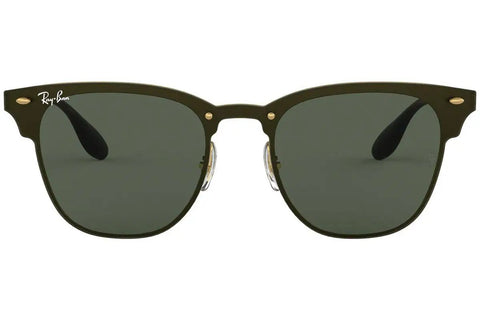 Blaze Clubmaster Square Sunglasses With Flat Lens Over Frame Construction, Brushed Gold Frame And Dark Green Lenses, 47 Mm