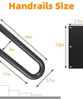 Boss Grade Rock Solid Wall Mount Hand Rail No Sweat Grip U Shape Safety Grab Bar For Indoor Outside Porch Steps Garage Entryway 16 Inch Durable Steel Stair Handle dimensions showing 16 inch steel grab bar and mounting plate size.
