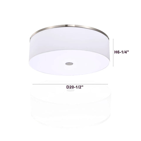 Flush Mount Ceiling Light With Brushed Nickel Finish And Linen Drum Shade 20 Inch LED Fixture Delivers 2000 Lumens