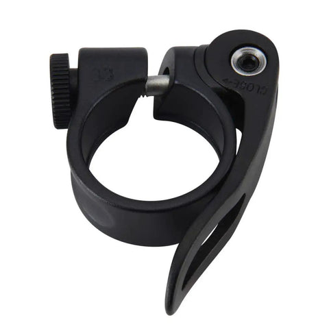 Black alloy clamp for Seat Post 27.2mm By 350mm With Clamp Set For 27.2 To 28.6mm Bike Tubes, side view