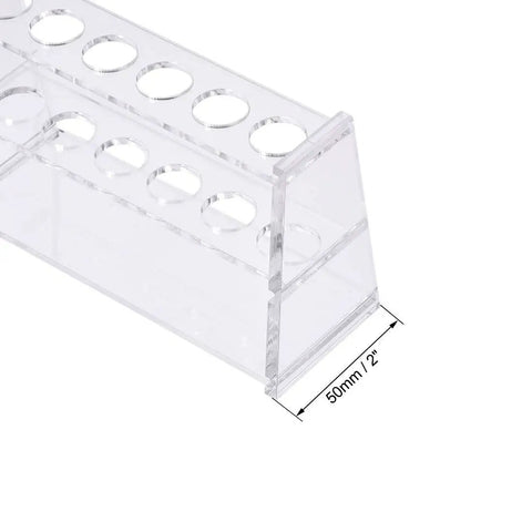 Acrylic Test Tube Rack With 6 Wells For 10ml Centrifuge Tubes Clear Lab Organizer, side view showing 50mm width measurement.