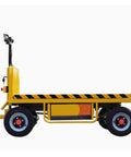 Heavy Duty Hydraulic Lift Platform With Smooth One Press Raising Thickened Steel Frame And Zero Hassle Four Wheel Maneuvering side view of yellow wheeled cart.