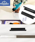 Six Pack Plastic Adhesive Cabinet Handles installed on white drawer, showing black 5.9 inch handles with no drill damage free installation.