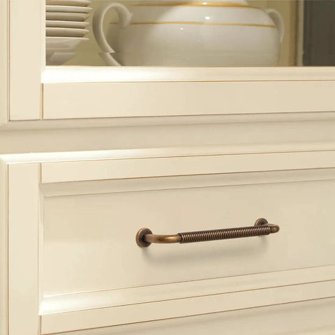 10 Pack Vintage Bronze Cabinet Pulls 5 Inch Hole Center Aged Brass Drawer Handles Solid Zinc Alloy on white cabinet drawer.