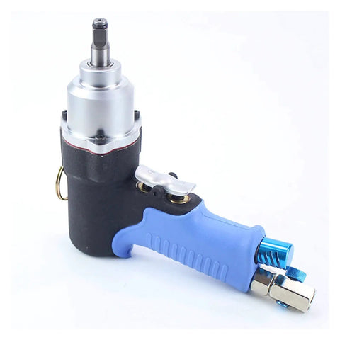 3/8 Inch Mini Pneumatic Wrench Air Impact Tool Straight Shooter with ergonomic blue handle and silver nozzle for auto repair.