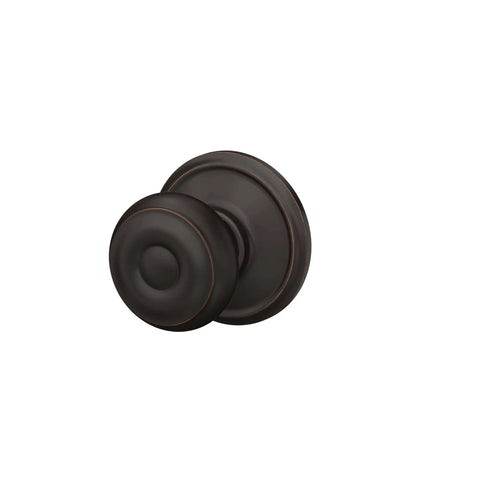 Georgian Privacy Door Knob With Bed And Bath Privacy Lock In Aged Bronze, round shape, side view