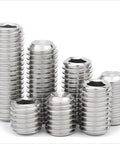 Rugged M6x25mm Hex Socket Grub Screws Set Headless Cup Point And Flat Point Internal Hex Drive 304 Stainless Steel Metric Threads