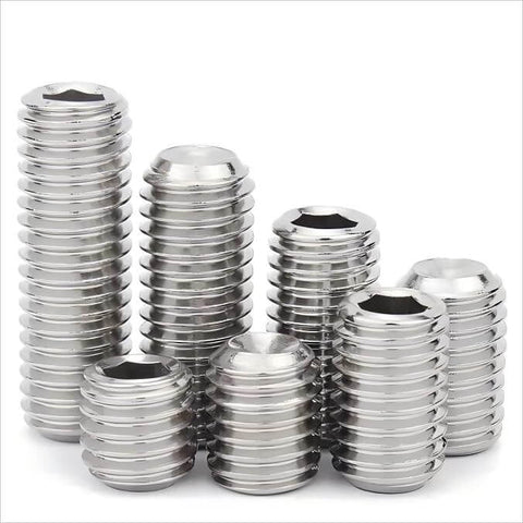 Rugged M6x25mm Hex Socket Grub Screws Set Headless Cup Point And Flat Point Internal Hex Drive 304 Stainless Steel Metric Threads