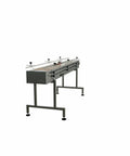 Heavy Duty 6 Foot Stainless Steel Conveyor Belt With Variable Speed Drive And 12 Inch Acetal Plastic Track For Fast Warehouse Moves in side view.