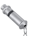 Stainless Steel Ultrasonic Pigeon Whistle With Lanyard For Bird Training And Pet Behavior Improvement, close-up view, silver