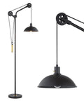 Stepless Dimmable Industrial Floor Lamp With Pulley System, Rustic Farmhouse Tall Arched Standing Lamp in deep bronze, close-up view