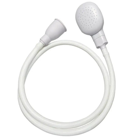 Portable Shampoo Sprayer For Round Faucets With Rubber Hose, Sink Spray Attachment And One Meter Hose shown coiled on white background