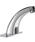 Hands Free No Touch Bathroom Sink Faucet With Motion Sensor And Temperature Control Automatic Sensor Vanity Faucet With Control Box Modern Chrome Finish Battery Or 110V Power Option Includes Hole Cover Plate shiny side view