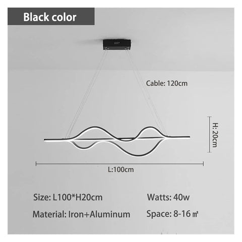 Black Hot 1000mm Dimmable Modern Led Pendant Lights for Dining Room Kitchen Room Bar Hanging Pendant Lamp Fixtures Led with wave design.