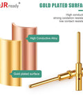 Ultimate JRready Deutsch DTM Connector Pins And Sockets Kit Size 20 Gold Plated Solid Contacts showing gold plated connections and conductive alloy.
