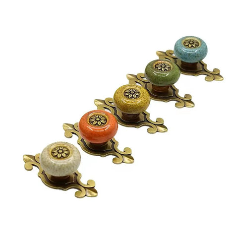 Top Shelf 10 Pack Retro Ceramic Cabinet Knobs Vintage Petal Drawer Pulls With Rustic Zinc Alloy Mounts No Sweat Easy Install For Kitchen Cupboard Dresser Room Decor - Assorted Colors with Floral Design