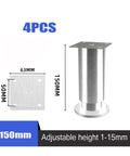 Height Adjustable Stainless Steel Furniture Feet Set Of 4 For Cabinets Sofas And Desks, 150mm, Silent Glide