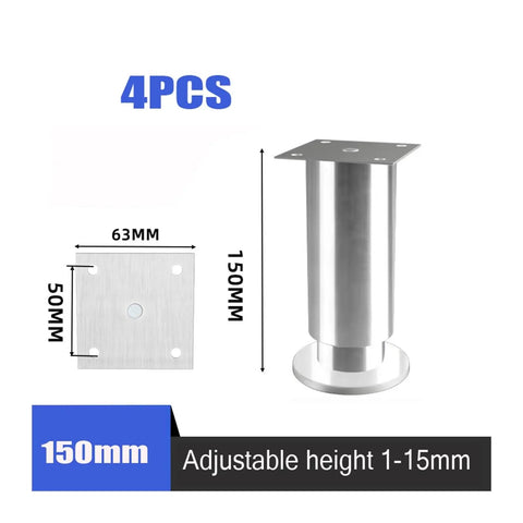 Height Adjustable Stainless Steel Furniture Feet Set Of 4 For Cabinets Sofas And Desks, 150mm, Silent Glide