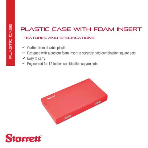 Red Durable Plastic Case With Custom Foam Insert For 12 Inch And 300 Millimeter Combination Square Sets features list.