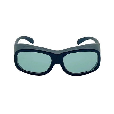 Professional Industrial Safety Goggles Featuring Wide Spectrum Coverage And Thick Absorbing Mineral Glass Lens Built Dead Tough For All Day Grinds On Harsh Job Sites, front view with green lenses.
