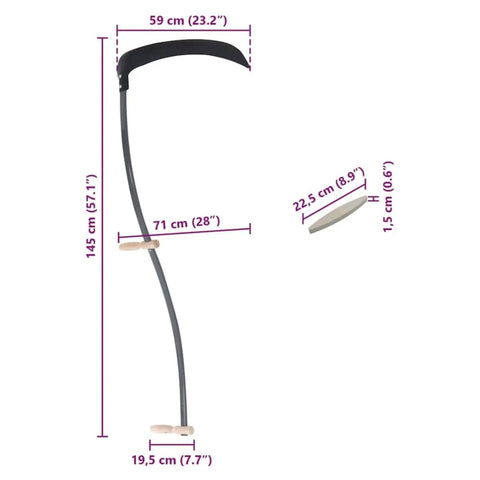 Scythe With Grinding Stone And Wooden Handle For Grass And Weeds, Serrated Edge Garden Tool dimensions: 145 cm length, 59 cm blade.