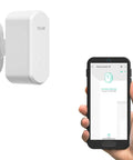 Indoor Motion Sensor RT with Dope Radar Tech and LoRa Long Range 2 Year Battery Life shown with app on smartphone screen.