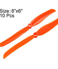 Orange 8 By 6 Inch RC Propellers Two Vane Fixed Wing For Airplanes Nylon Durable With Adapter Rings 10 Pack CW Propellers