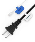 Large Write On Cable Labels Set For Home And Office, Cord Labels shown on blue and white cords with hook-and-loop closure, 20 pcs, quick identification