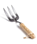 Ergonomic Stainless Steel Hand Fork for Gardening, Rugged Cultivator Tool With Polished Finish, wood handle, easy to clean.