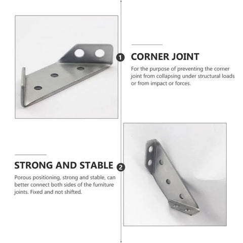 Sturdy Stainless Steel Angle Corner Brackets 10 Pack For Shelves And Furniture Support With Trapezoid Design, top view.