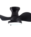 ABS Ceiling Fan with 3 Color Temperature LED Light and Remote Control in matte black with curved blades and integrated light.