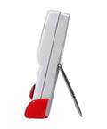 Side view of Tempo Timer Swing Training Partner For Golf And Baseball Master Your Tempo Boost Swing Speed And Rhythm With Doppler Measurements No Ball Needed More Consistency For Real World Power in white and red.