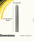 Heavy Duty Red Safety Bollard Cover Fits 6 Inch Steel Pipe, dimensions for 42", 48", 52", and 60" heights.