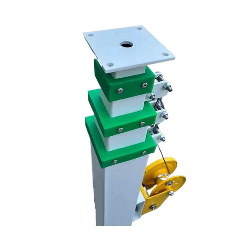 Heavy Duty Manual Telescopic Lift Pole With Smooth Glide Hand Crank Winch showing the lifting mechanism and secure locking mechanism.