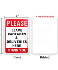 Leave Your Packages Here Heavy Duty Aluminum Front Porch Drop Off Sign 12X8 Inches, red and black graphic, weatherproof.