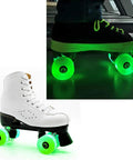 Lit Up Quad Roller Skate Wheels With ABEC Nine Bearings 32mm By 58mm Durable Durathane glowing green for indoor outdoor skating