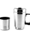 Road Trip Ready 12V Car Electric Kettle Heats Water Instantly with two stainless steel cups for quick beverages.