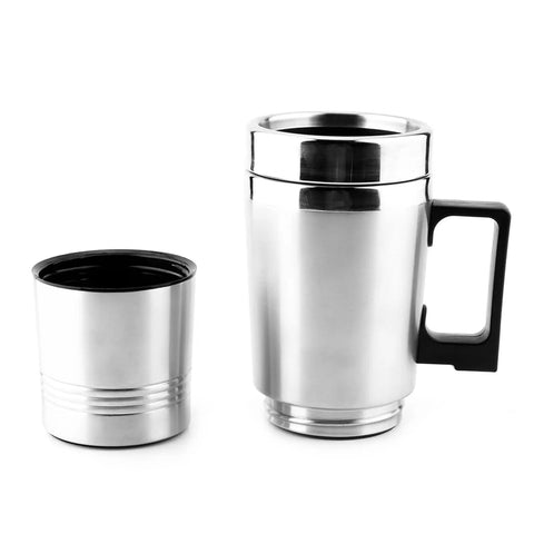 Road Trip Ready 12V Car Electric Kettle Heats Water Instantly with two stainless steel cups for quick beverages.
